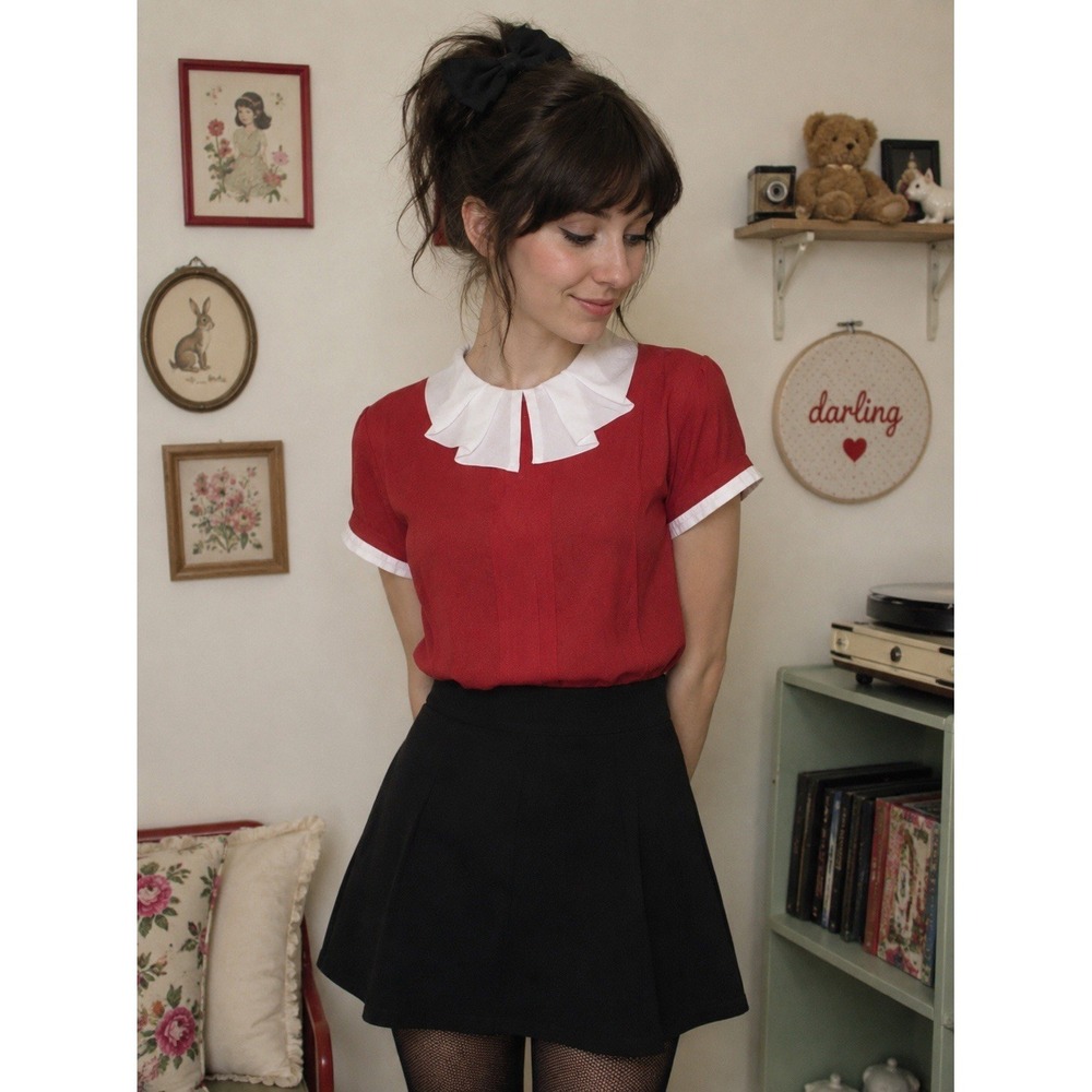 Wing & Wind Collared Chiffon Blouse OS Japan Sizing Sheer Academia Twee Indie